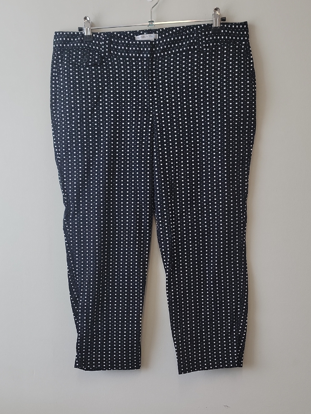 Van Heusen Black Cropped Pants with White Square Dot Print